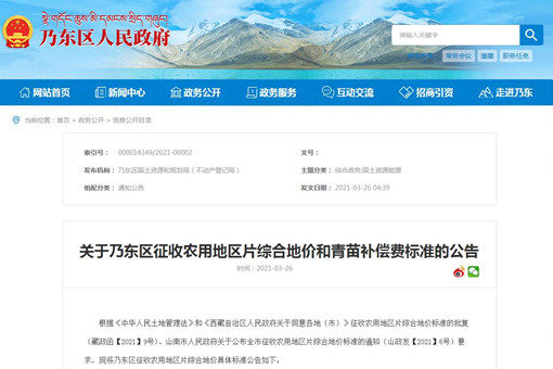 【全國征地拆遷指引】2021年山南乃東區(qū)征收農(nóng)用地區(qū)片綜合地價和青苗補償費標準